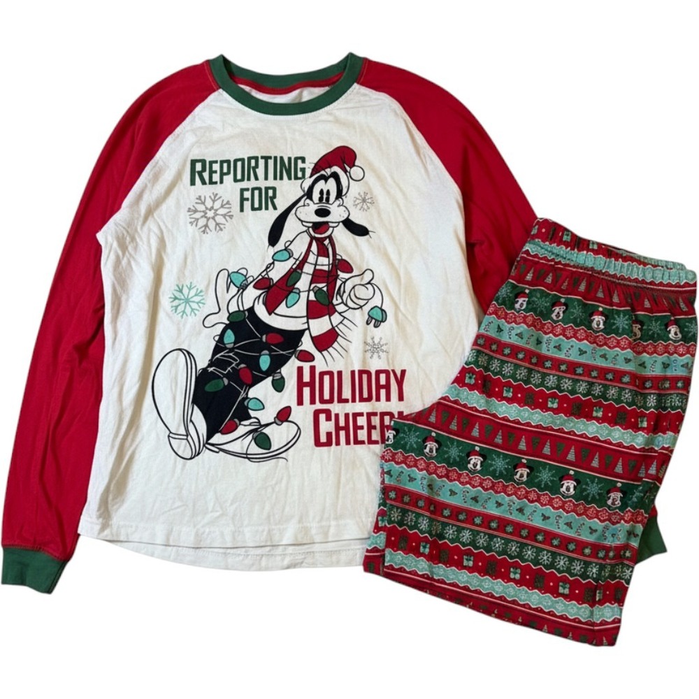 Disney Goofy Mens Holiday Pajama Set Christmas Raglan Top Fair Isle Pants Large